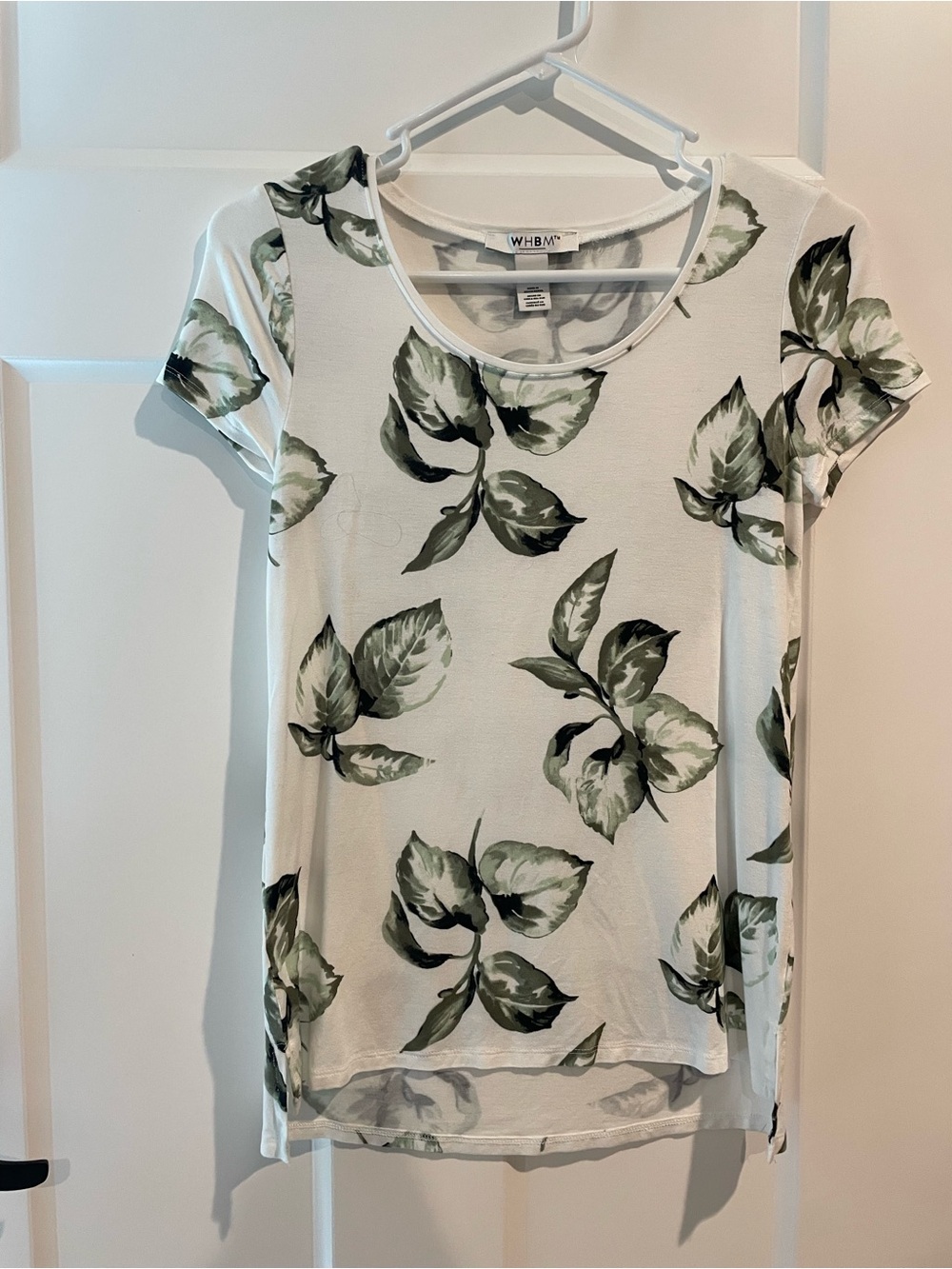 White House Black Market Cream Short Sleeve Tee with Olive Leaf Print